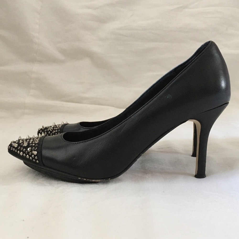 Pedder Red Black Leather Studded Pumps